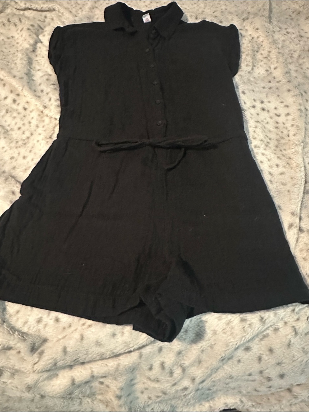 Old Navy Black Womenâs Short Romper â Classic Button-Front with tie at waist